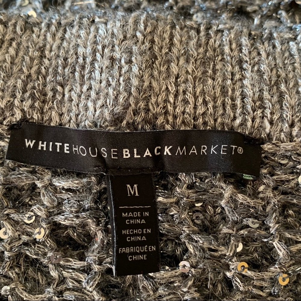 White House Black Market Gray Crochet Wool Sequin Sweater Top Size Small/Med - Picture 8 of 9